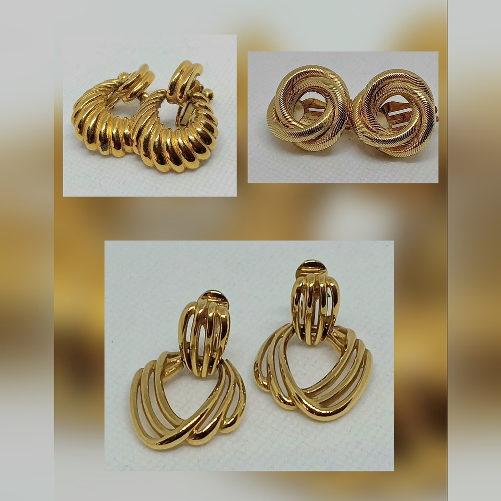 3 Sets Vintage Elegant Gold-Tone Earrings